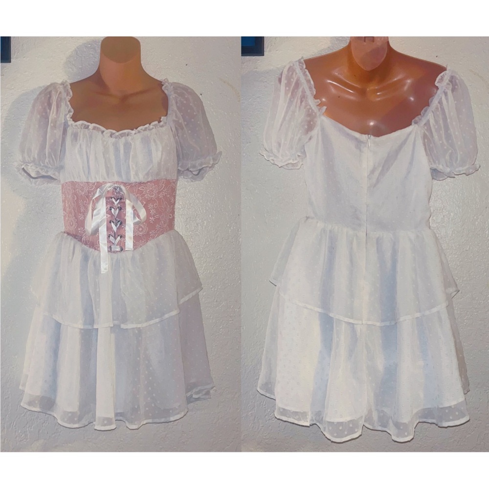 White and Pink Lace Dress